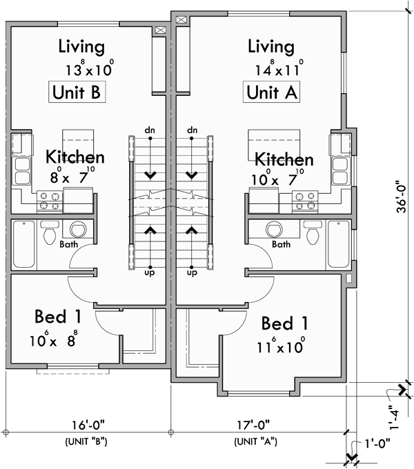 Main Floor Plan for F-716 Narrow town house plan, lots of curb appeal