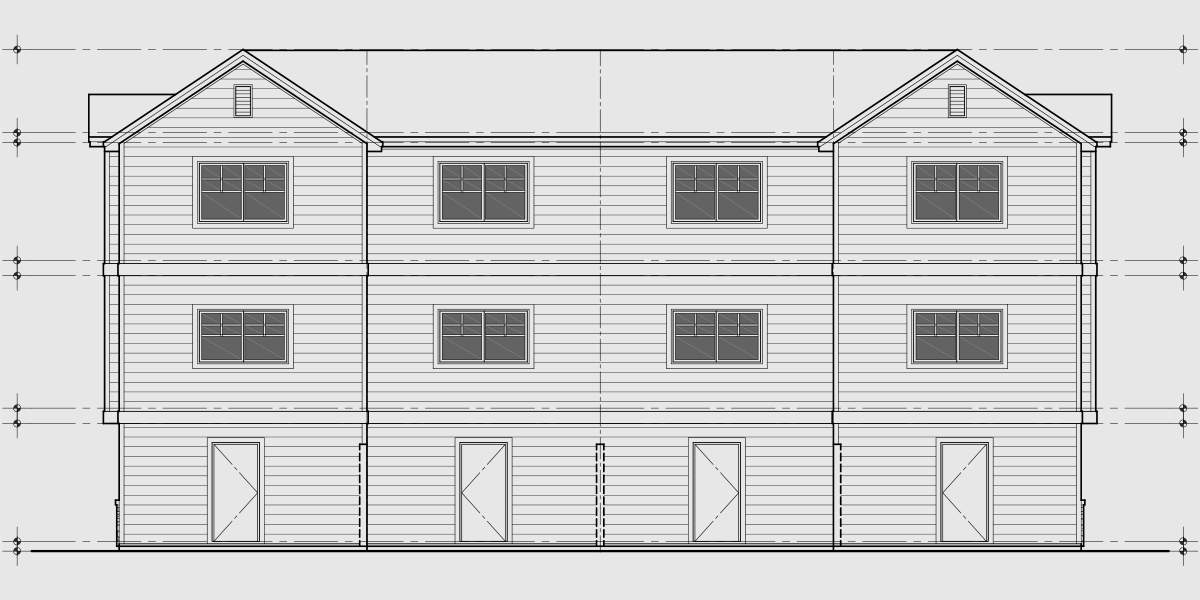 House side elevation view for F-716 Narrow town house plan, lots of curb appeal 
