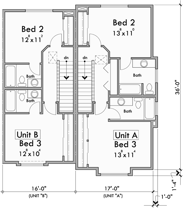 Upper Floor Plan for F-716 Narrow town house plan, lots of curb appeal